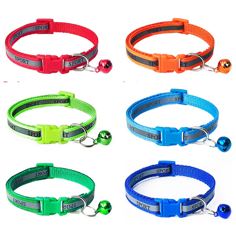 Reflective Adjustable Nylon Cat Collar with Bell for Kittens and Small Dogs
