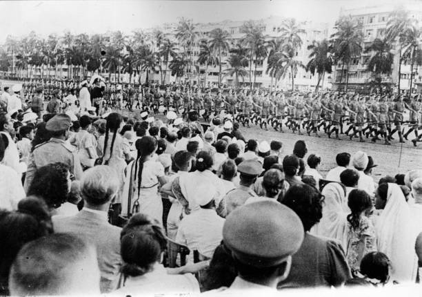 British Soldiers Parading Down A Crowd-Lined Street In India 1920 Old Photo