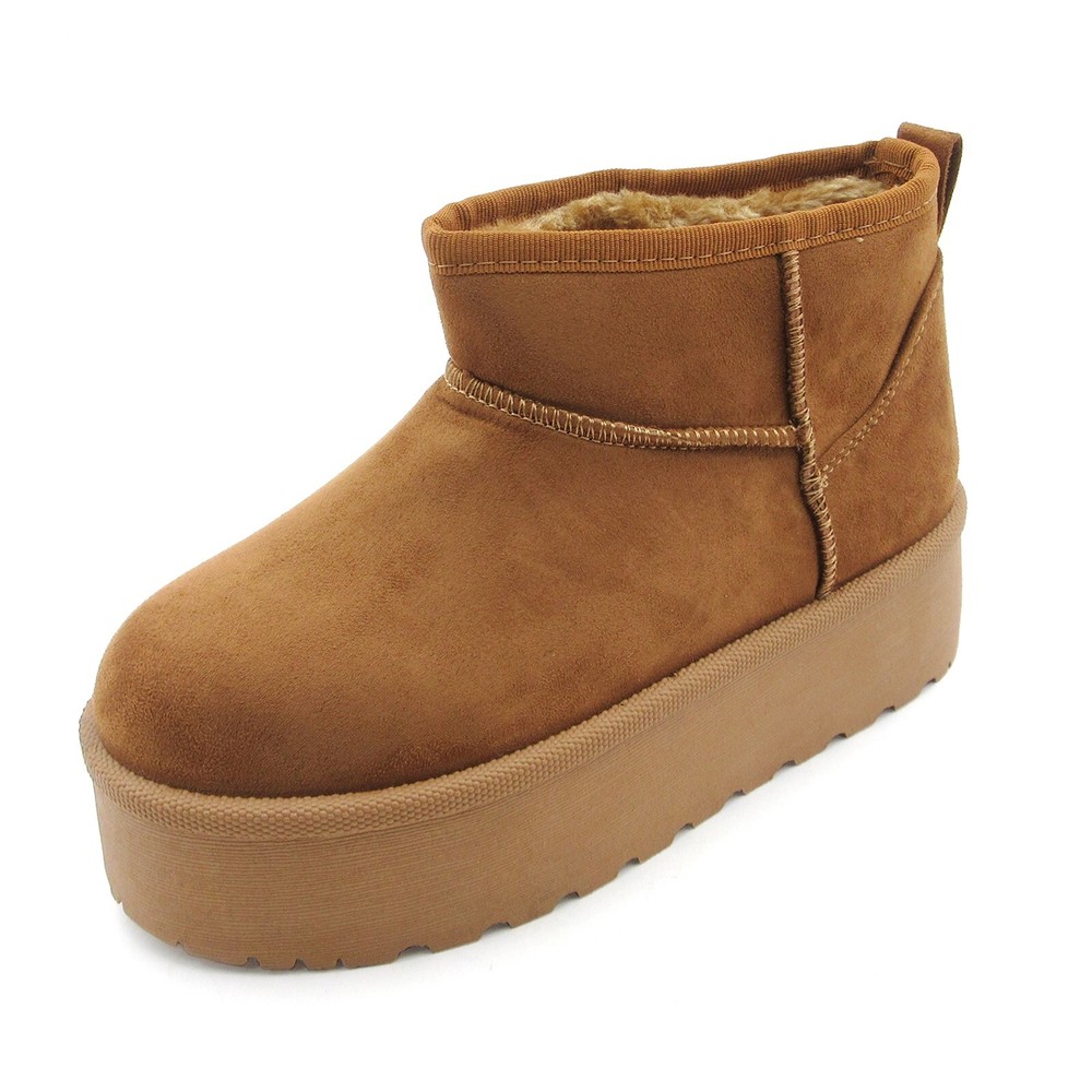 Glaze Women Winter Slip On Warm Fur Suede Snow Ankle Boots Slipper 2 Inch Sole