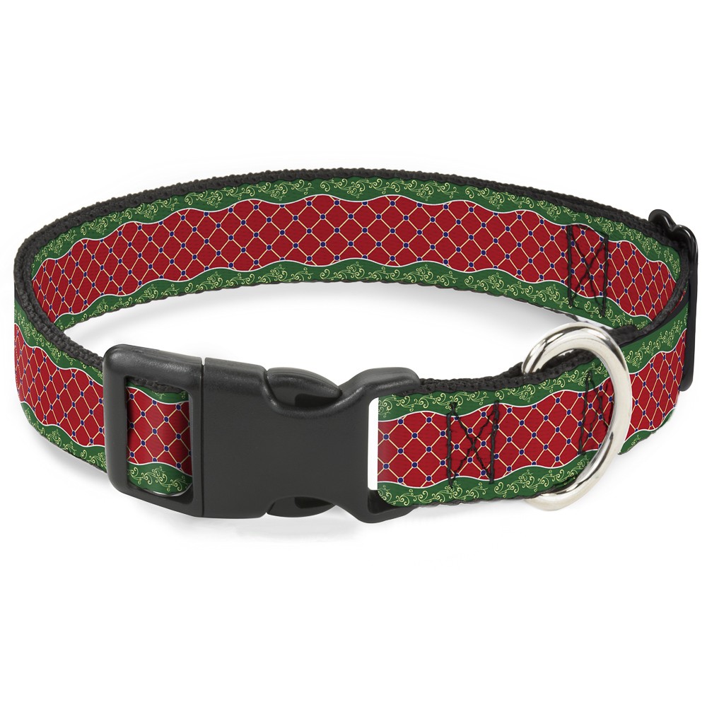 Plastic Clip Collar Holiday Trim Stripe Green/Red NARROW-Medium 8.5-12