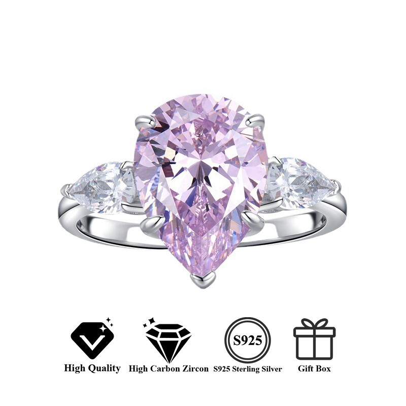 S925 Sterling Silver Pear Shaped High Carbon Zircon Ring, October Birthstone