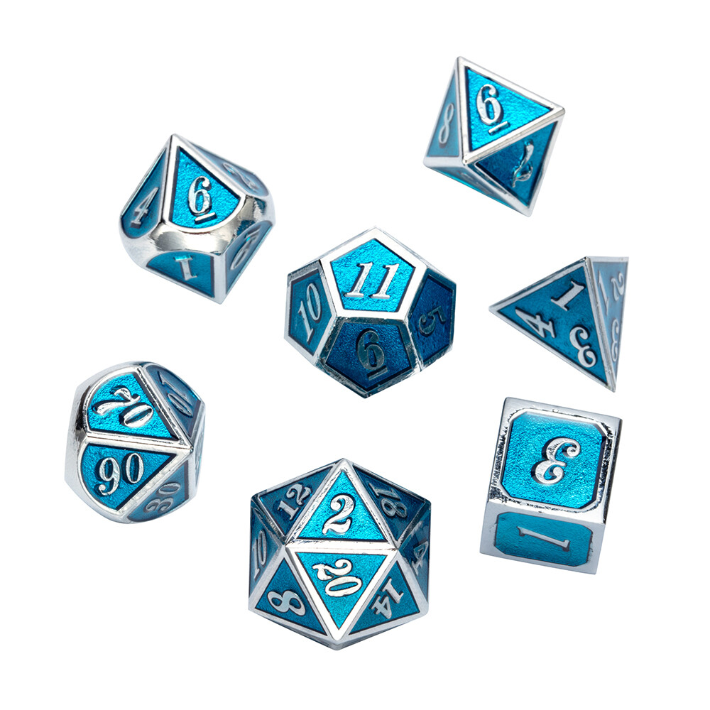7Pcs/Set Metal Polyhedral Dice DND RPG MTG Role Playing and Tabletop Game, Blue