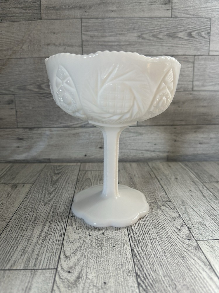 Vintage Kemple Milk Glass Pineapple & Fan  Pedestal Compote  Bowl
