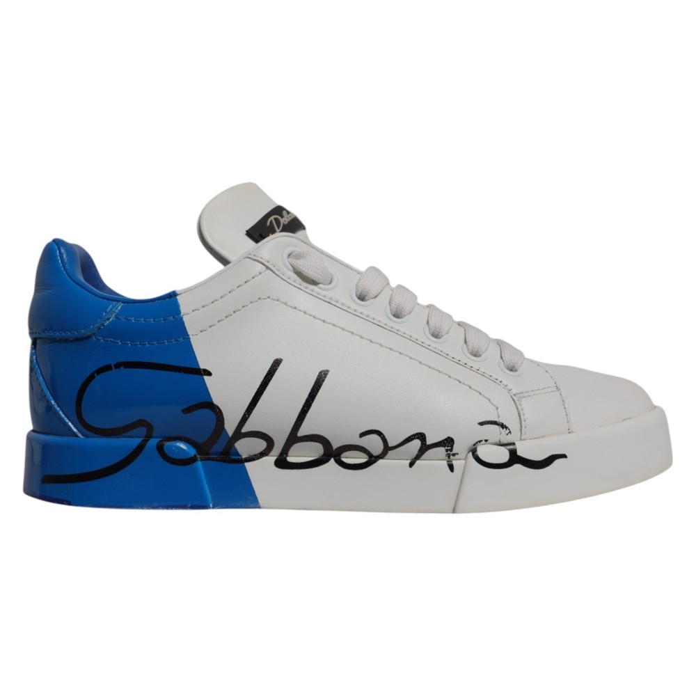 DOLCE & GABBANA Shoes White Blue Logo Portofino Sneakers EU42/ US11.5 RRP 680usd