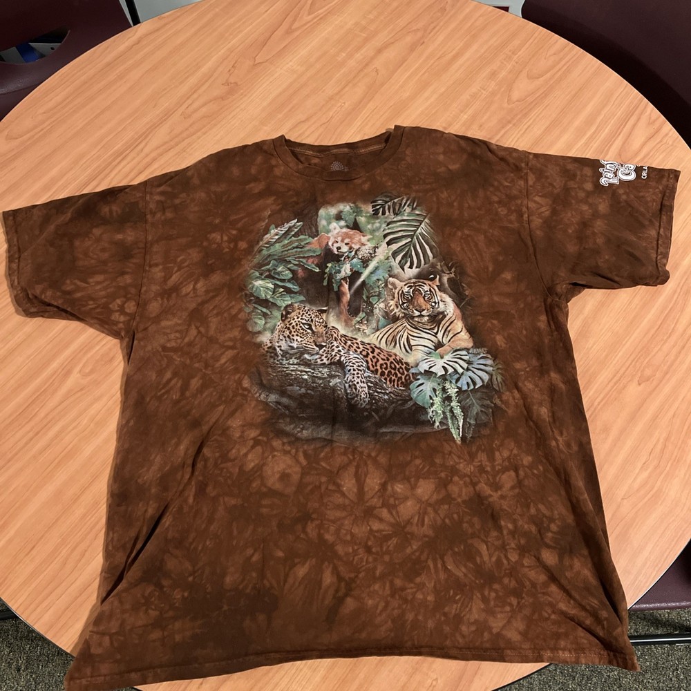 The Mountain T Shirt 2XL Brown Rainforest Cafe Tiger Red Panda Tie Dye