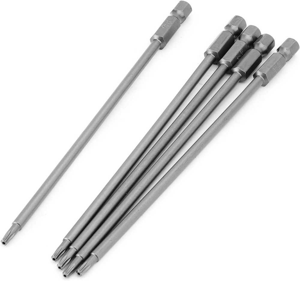 5-Piece T10 Magnetic Torx Screwdriver Bits with 1/4in Hex Shank S2 Tamper Proof