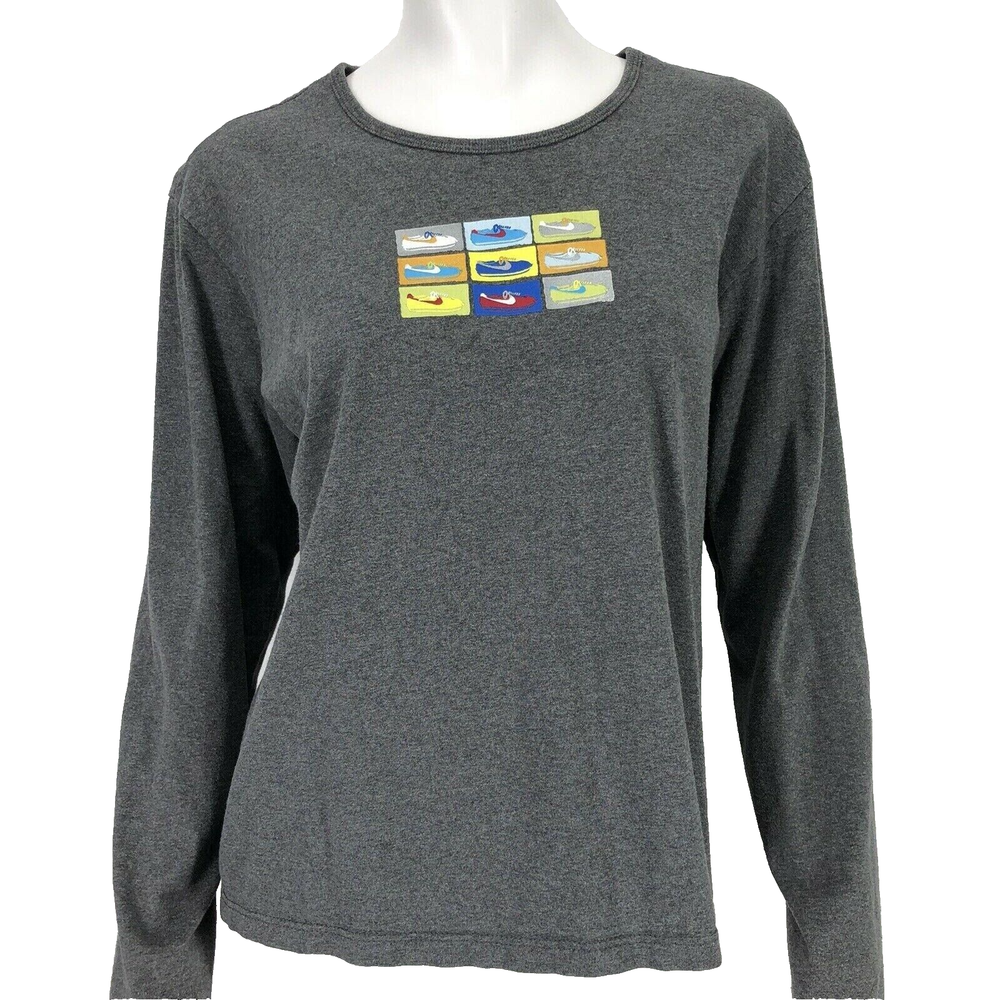 Vintage Nike T Shirt Womens Large Swoosh Sneaker Logo Heather Gray USA L