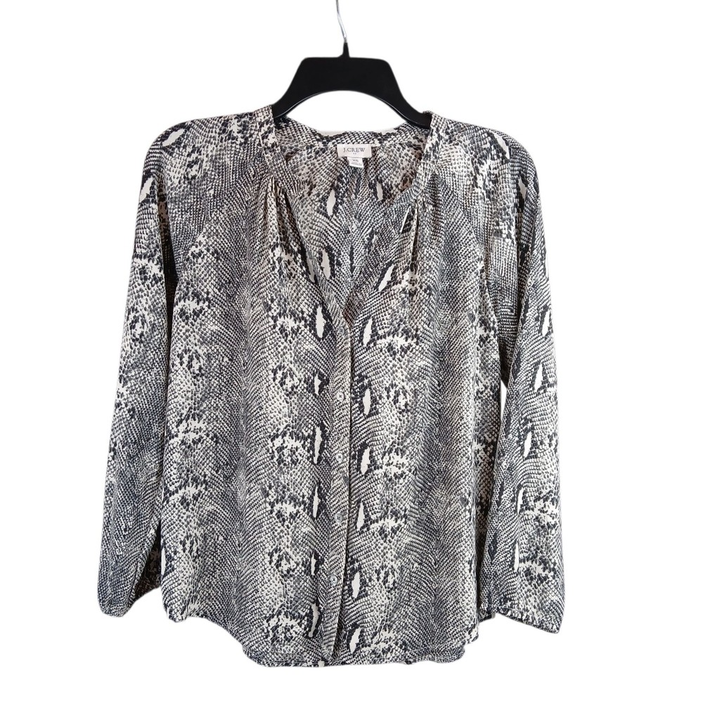 J Crew Women’s Long Sleeve Snakeskin Print Button Up Raglan Top Size XS V-Neck