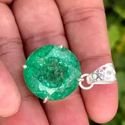 Natural 40+ Ct Certified Green Emerald Loose Gemstone in 925 Solid Silver Round Cut