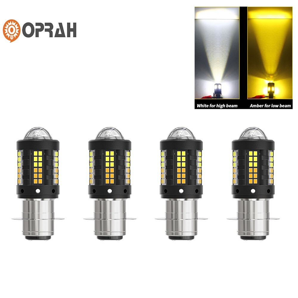 4X White+Yellow Dual Hi-Lo P15D Motorcycle LED Headlight Spot Light Fog Driving