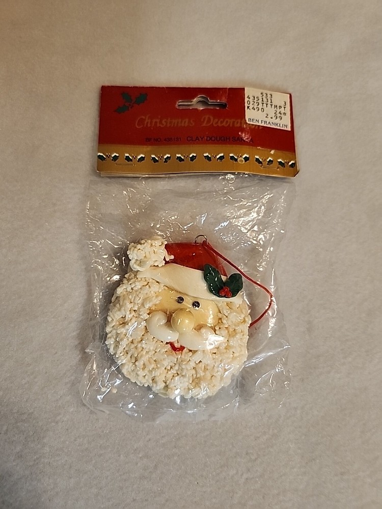 Vintage Clay Dough Santa Ornament New