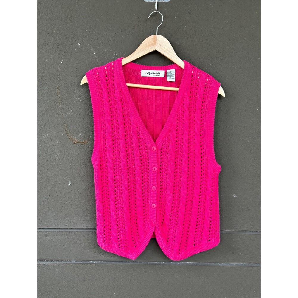 Vintage Appleseed's Women's Small Pink Ramie Knit Sweater Vest Button Front