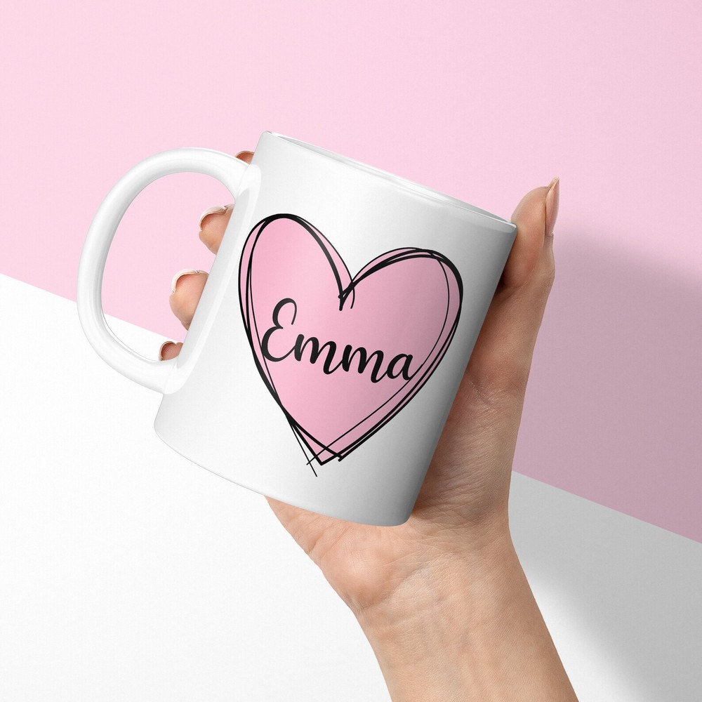 Custom Heart Mug Set - Personalised with Name & Coaster Gift