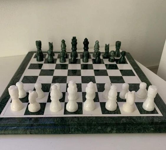 Green Marble Chess Board With Sets, Vintage Gifts For Him, Cyber monday sale-image