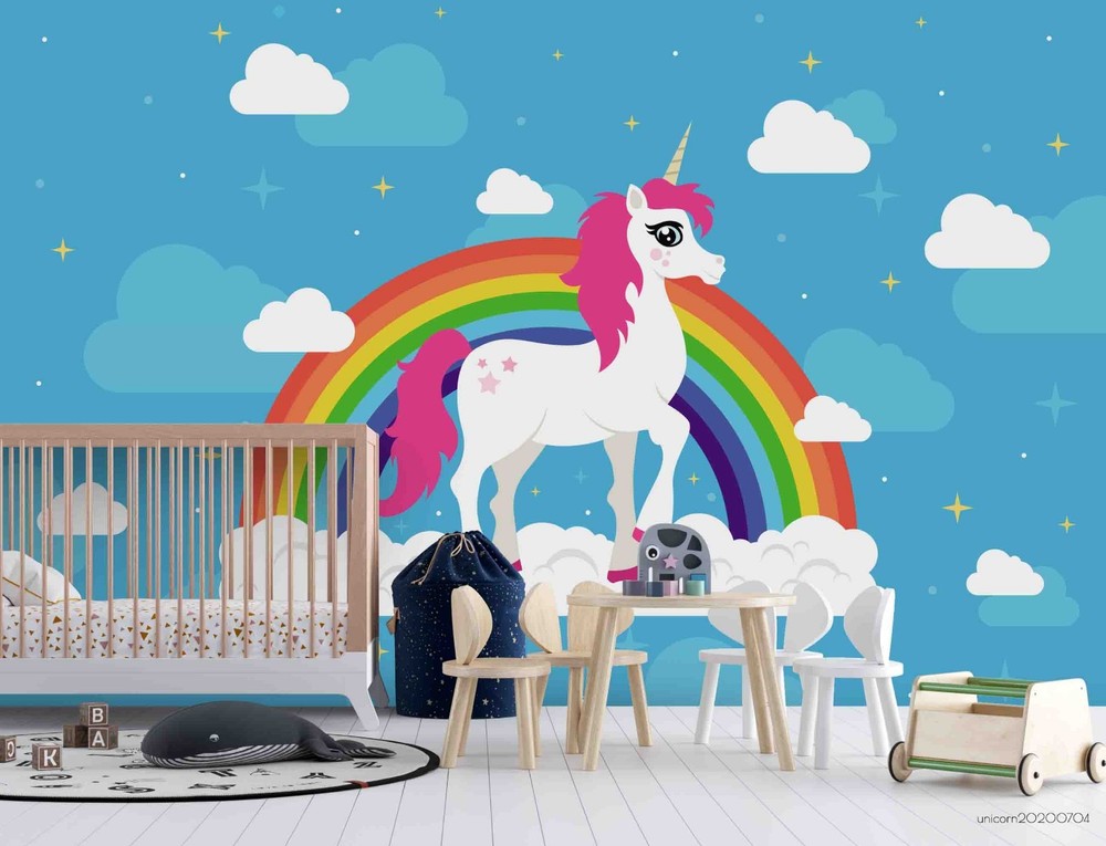 3D Unicorns Rainbow Cloud Illustration Wall Murals Wallpaper Murals Wall Sticker