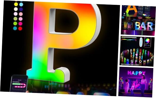 LED Letter Neon Sign Lights - Rainbow Music Sync Color Changing Letters Lights