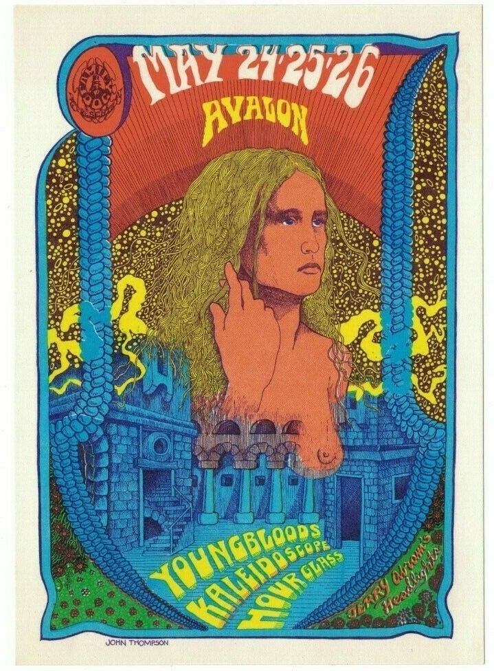 YOUNGBLOODS KALEIDOSCOPE 1968 AVALON BALLROOM FAMILY DOG POSTCARD FD-120 NM B-16