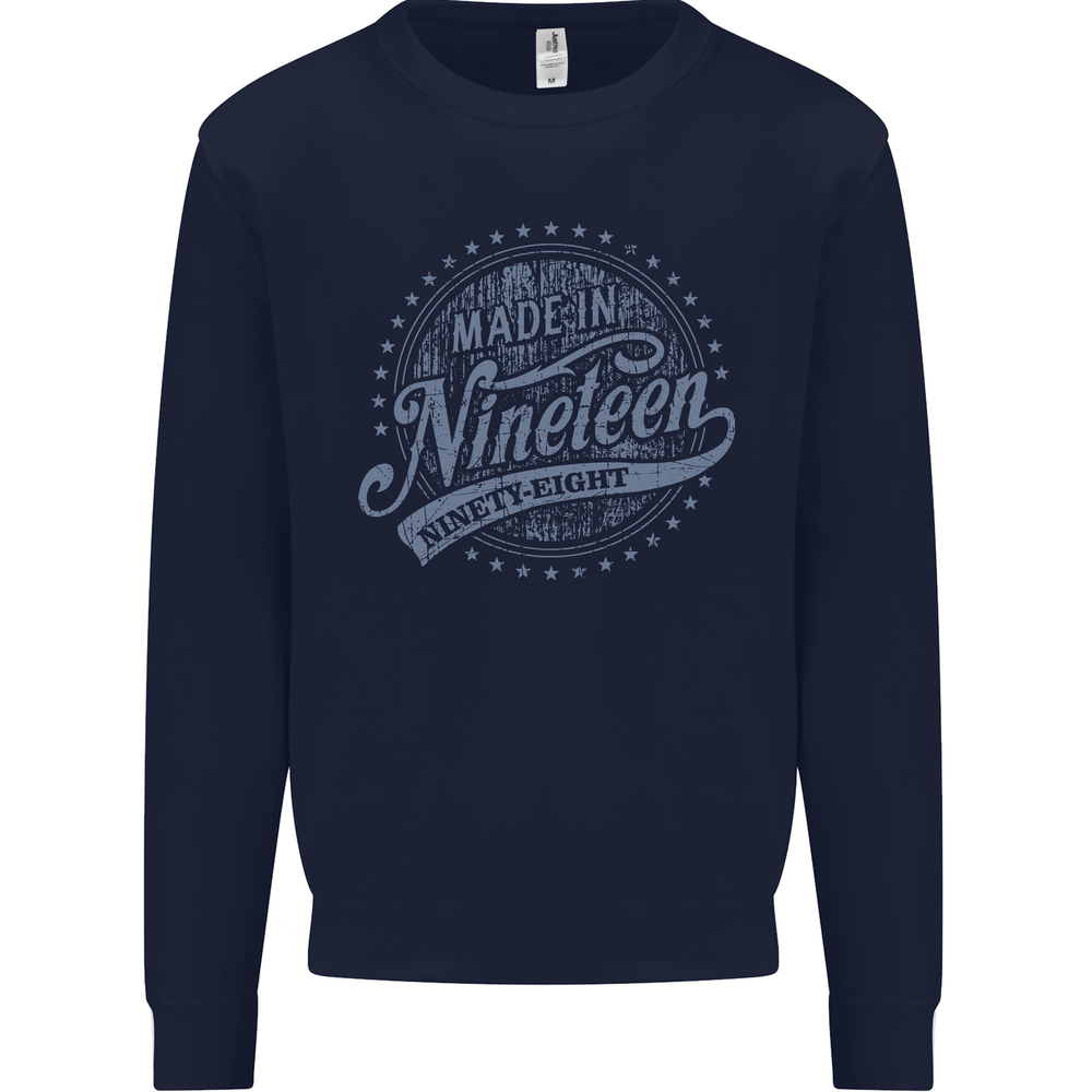 Distressed 27th Birthday Made In 1998 Mens Sweatshirt Jumper Navy Blue