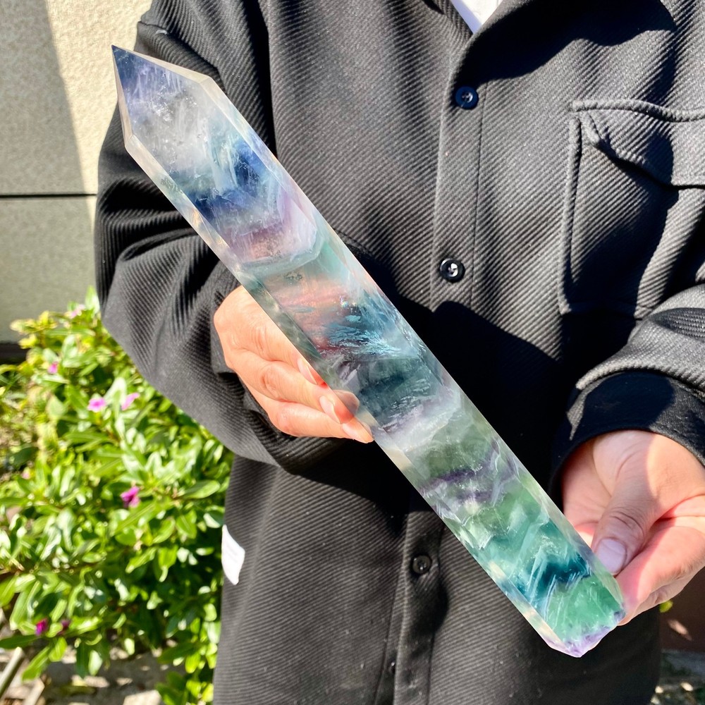 2.02LB Large natural color fluorite crystal column  energy repair-