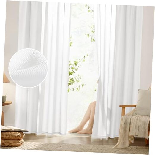 Sheer Privacy Curtains 52x63 Inches White Set of 2 Non See Through