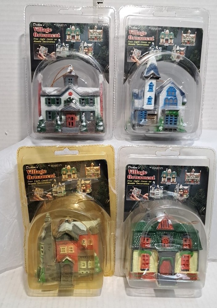 Vintage Dickens Village House Christmas Ornament Set of 4 Tree Light Covers Hartin