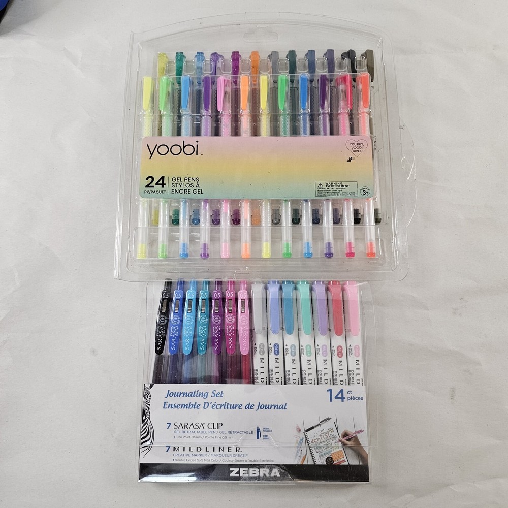 Yoobi Gel Pens Multi Color 24 Pack & Zebra Midliner Journaling Set 14ct ONE USE