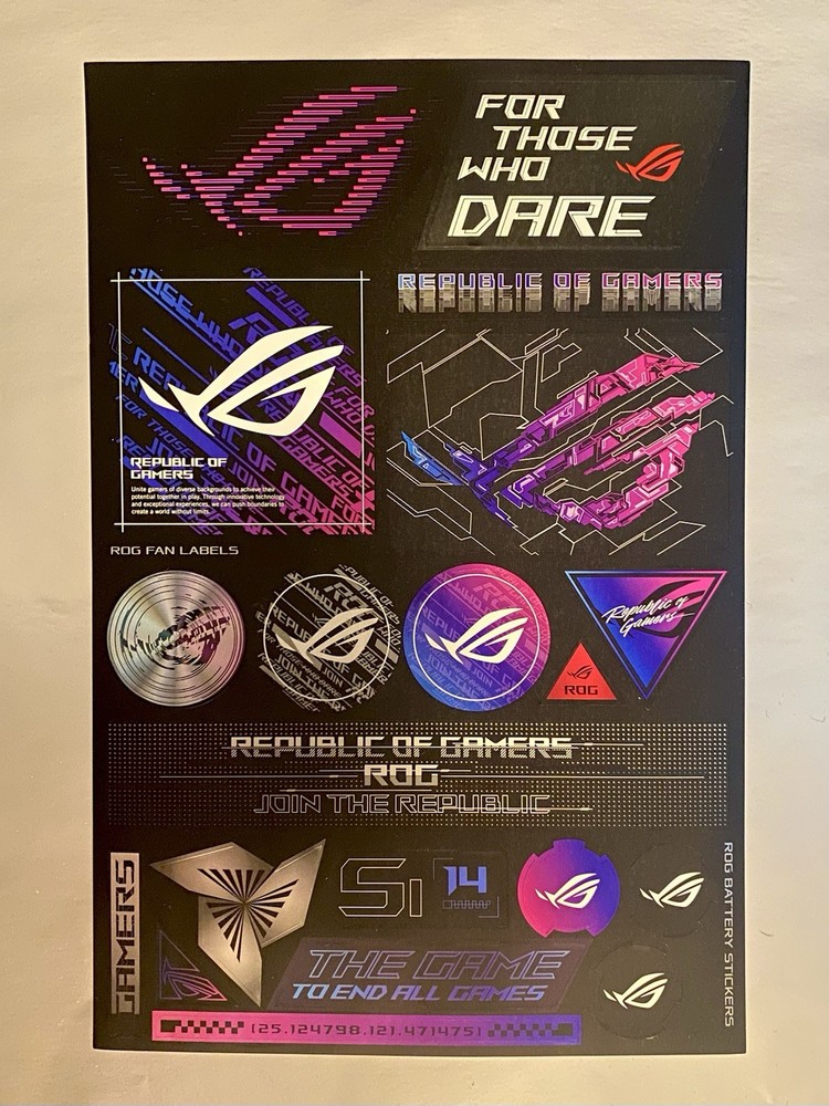 ASUS Republic of Gamers ROG For Those Who Dare Decal Metallic Stickers Sheet