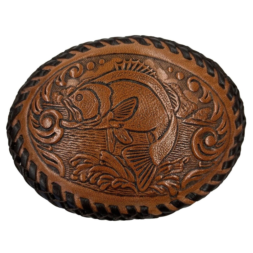 Hebilla de cinturón de cuero y latón para saltar bajo vintage años 90.