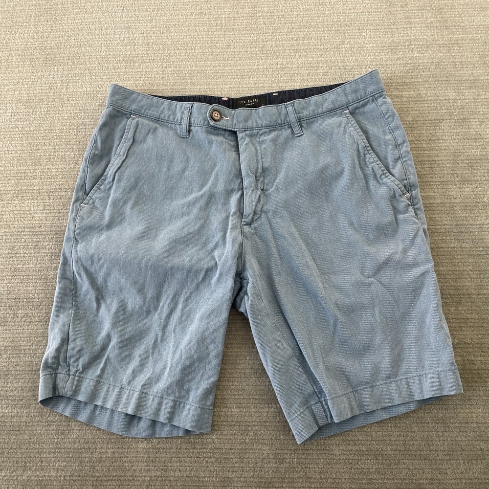 Ted Baker Shorts 32R Blue Pockets Classic Office Golf Casual Grid Chino