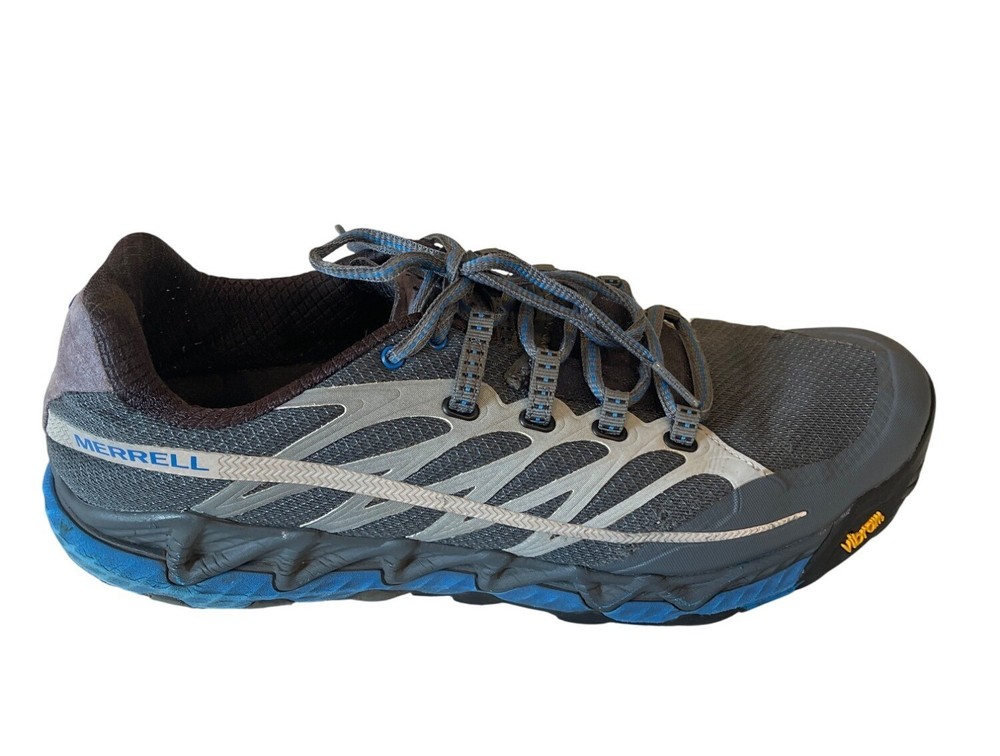 Merrell All Out Peak Mens Trail Running Shoes Gray Blue Lightweight Size 9