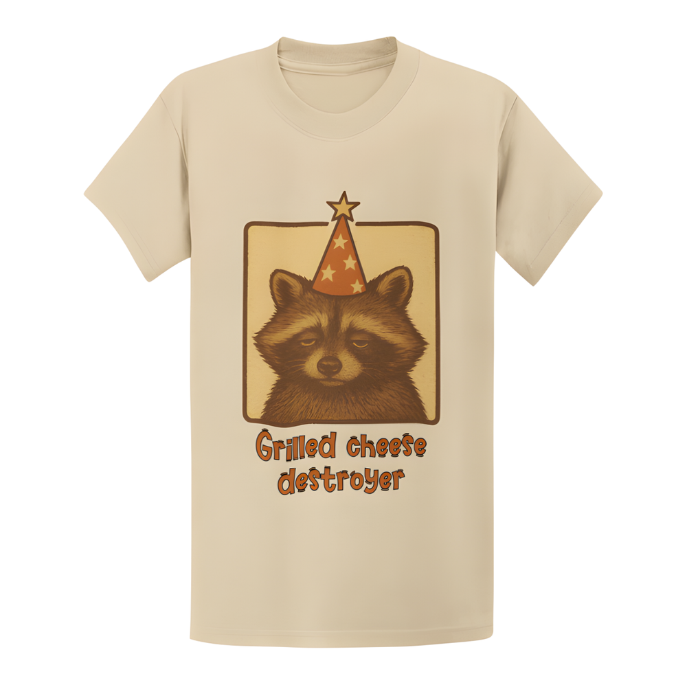 Funny Raccoon Shirt Grilled Cheese Destroyer Tee Cute Animal Graphic T-Shirt