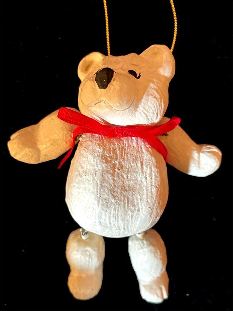 Vintage 1997 House of Hatten Jointed White Teddy Bear Christmas Ornament 5 Inch