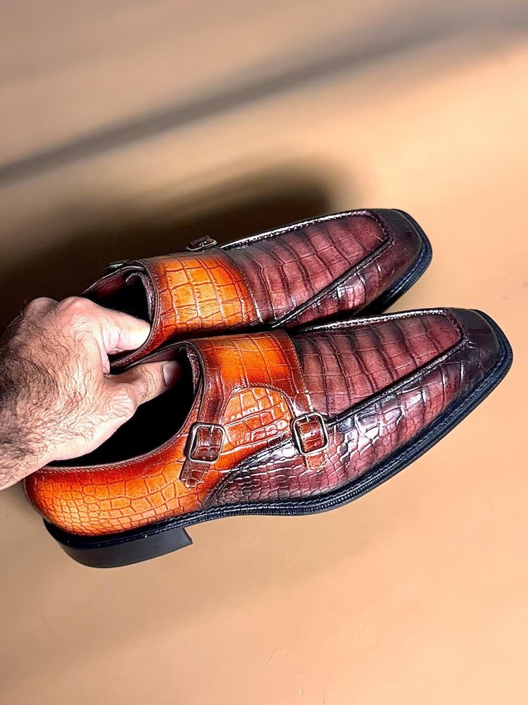 Mezlan Gables Genuine Crocodile Monk Strap Men's Shoes