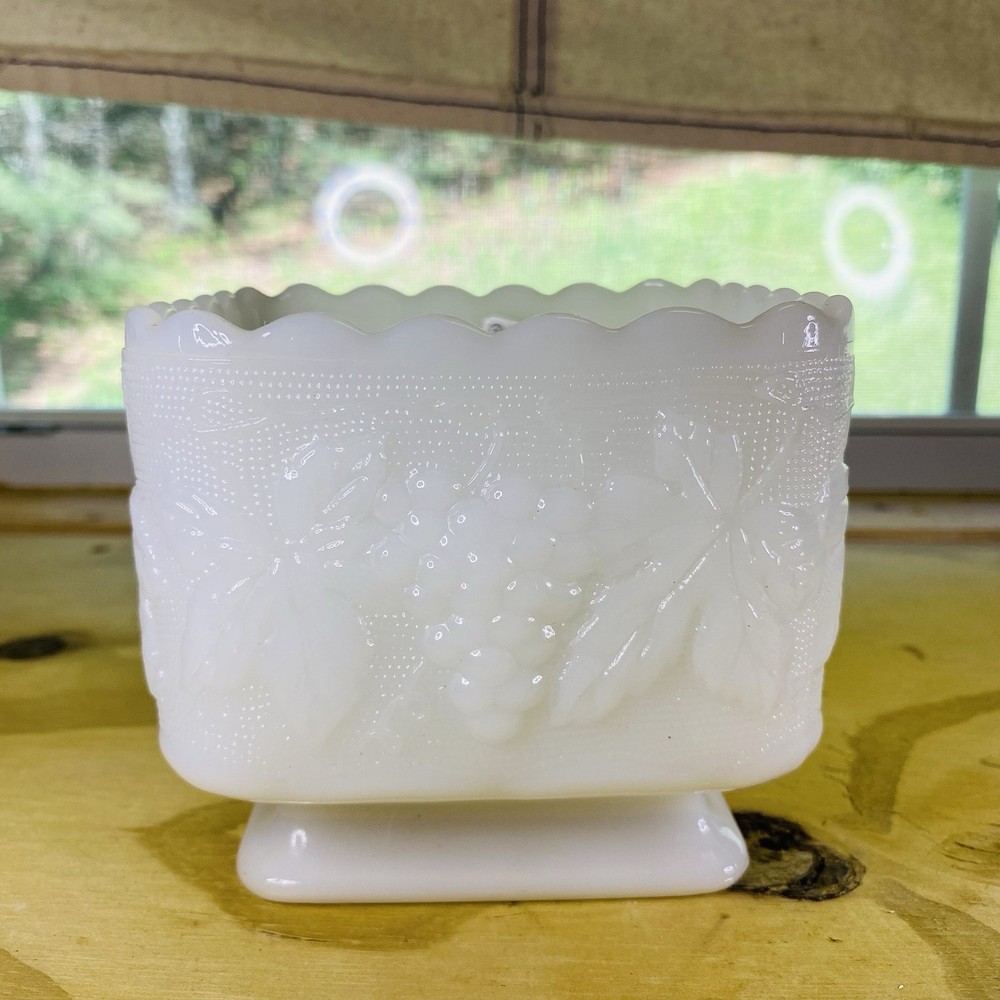 Vintage Anchor Hocking Milk Glass Grape Vine Planter Bowl with Original Label - Rare Find  
