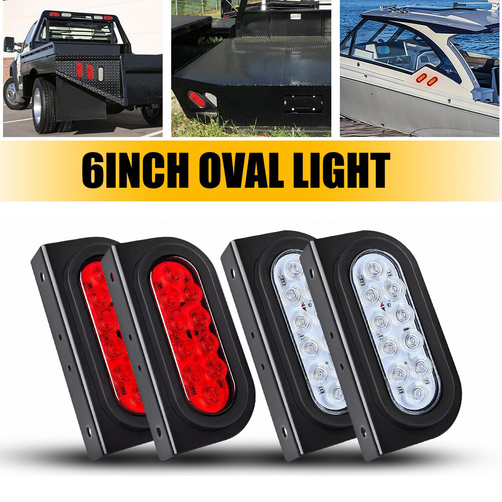 4X 6-Inch Oval LED Truck Trailer Lights with 12 Brackets for Brake Stop Turn Tail