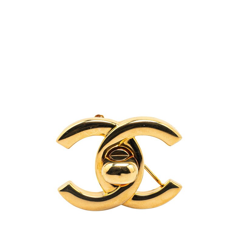 Chanel Vintage Coco Mark Gold Plated Turn Lock Brooch 611309