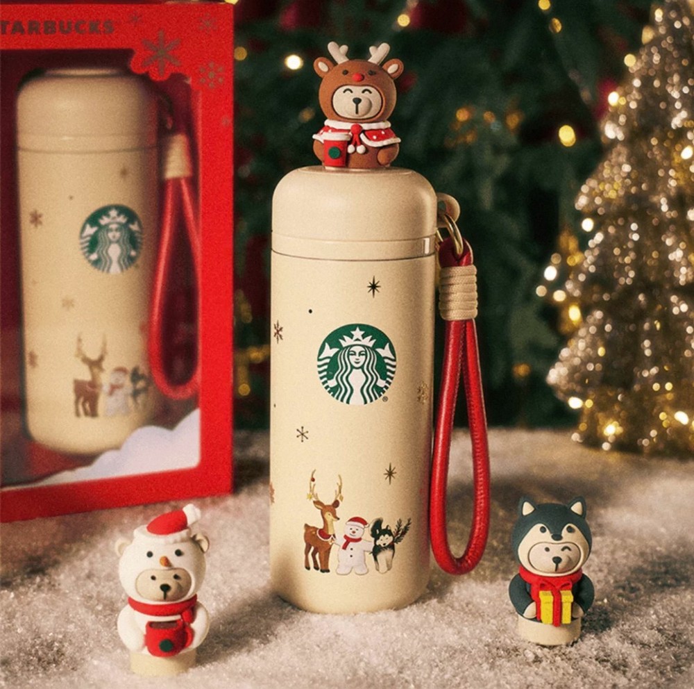Starbucks China 2025 Christmas Warm 14oz SS Vacuum Cup With Three Lid Gift Box