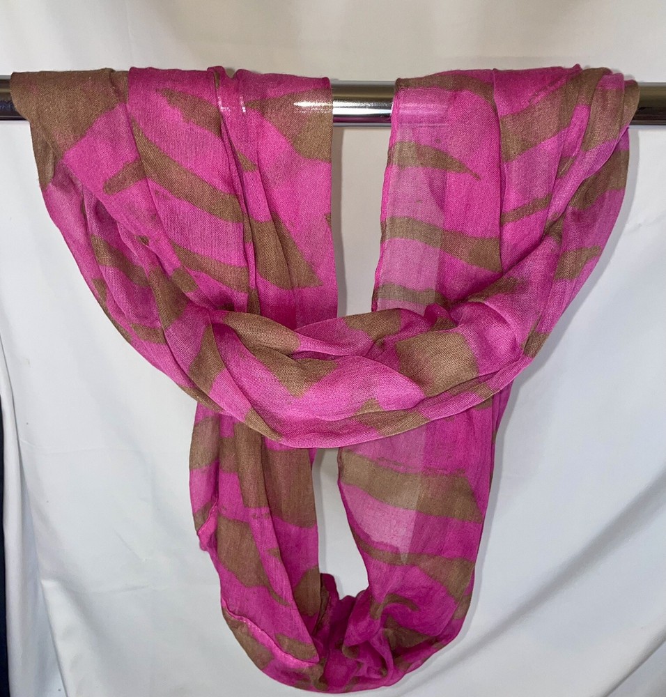 Vibrant Pink & Brown Striped Infinity Scarf - Lightweight Stylish 62in