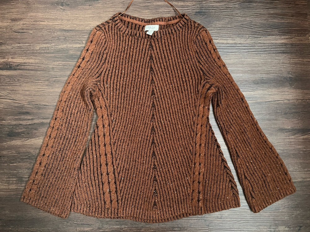 Women's Size Petite Large Style&co Speckle Ribbed Sweater In Brown