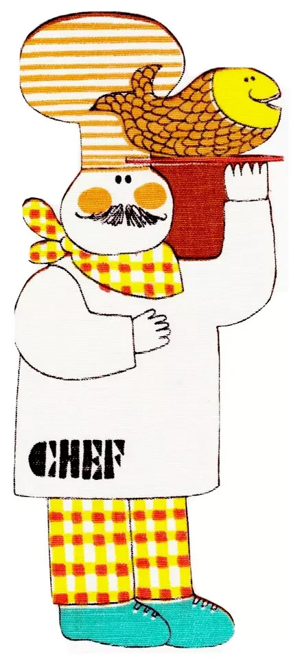 italian chef heat transfer iron on fish not embroidered 4.5 inch USA new