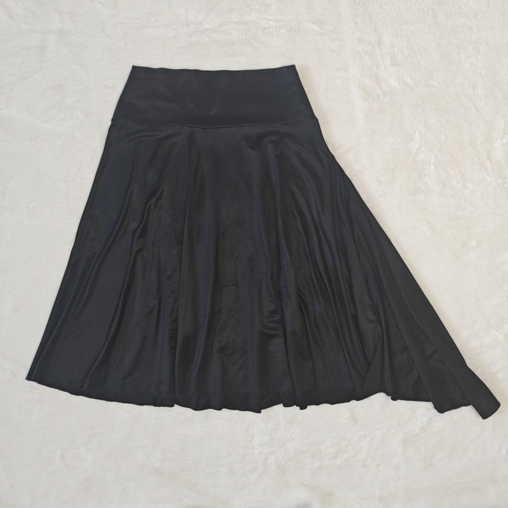 Black Halo Small Black Asymmetrical A Line Long Midi Circle Skirt Stretch Flowy