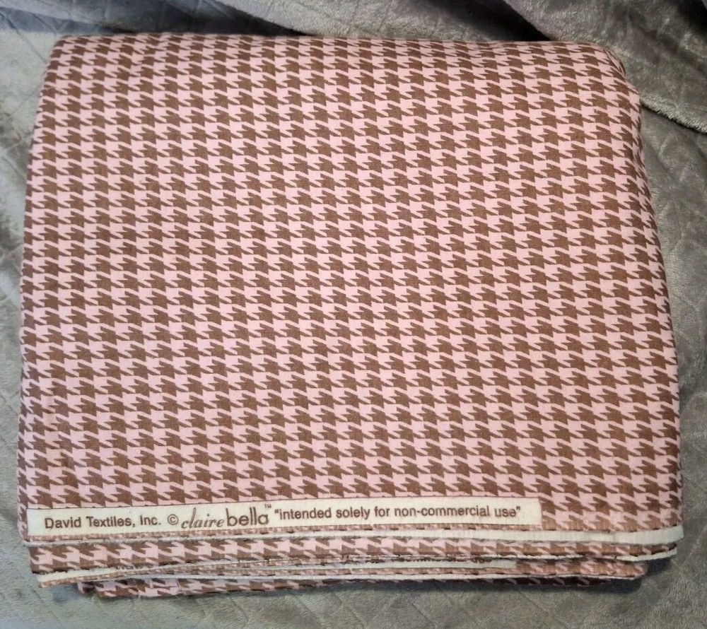 Claire Bella Houndstooth Pink Brown White Fabric by David Textiles 5.38 Yards