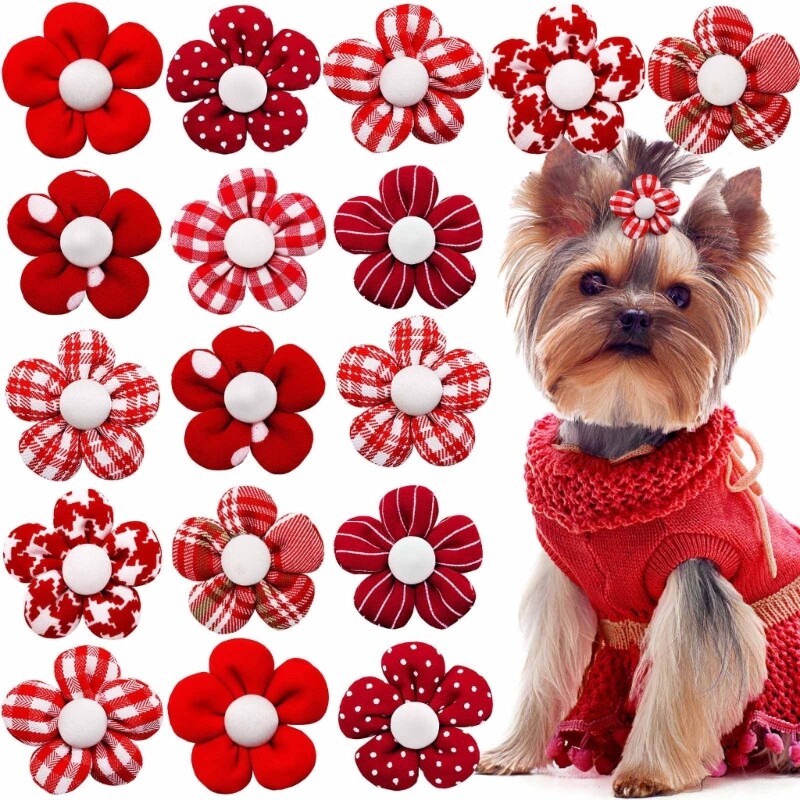 Fabric Flower Hairties Lovely Hair Bands Kittens Hair Grooming Scrunchie 20PCS