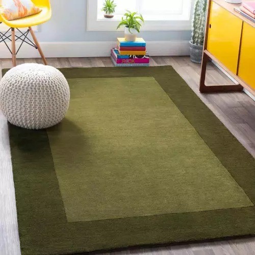 Olive Green Wool Hand Tufted Rug Carpet Plain Handmade Solid Modern Rugs