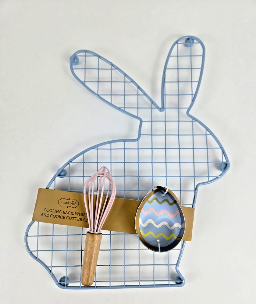 NEW Mud Pie Bunny Shaped Blue Cooling Rack Cookie Cutter Pink Whisk