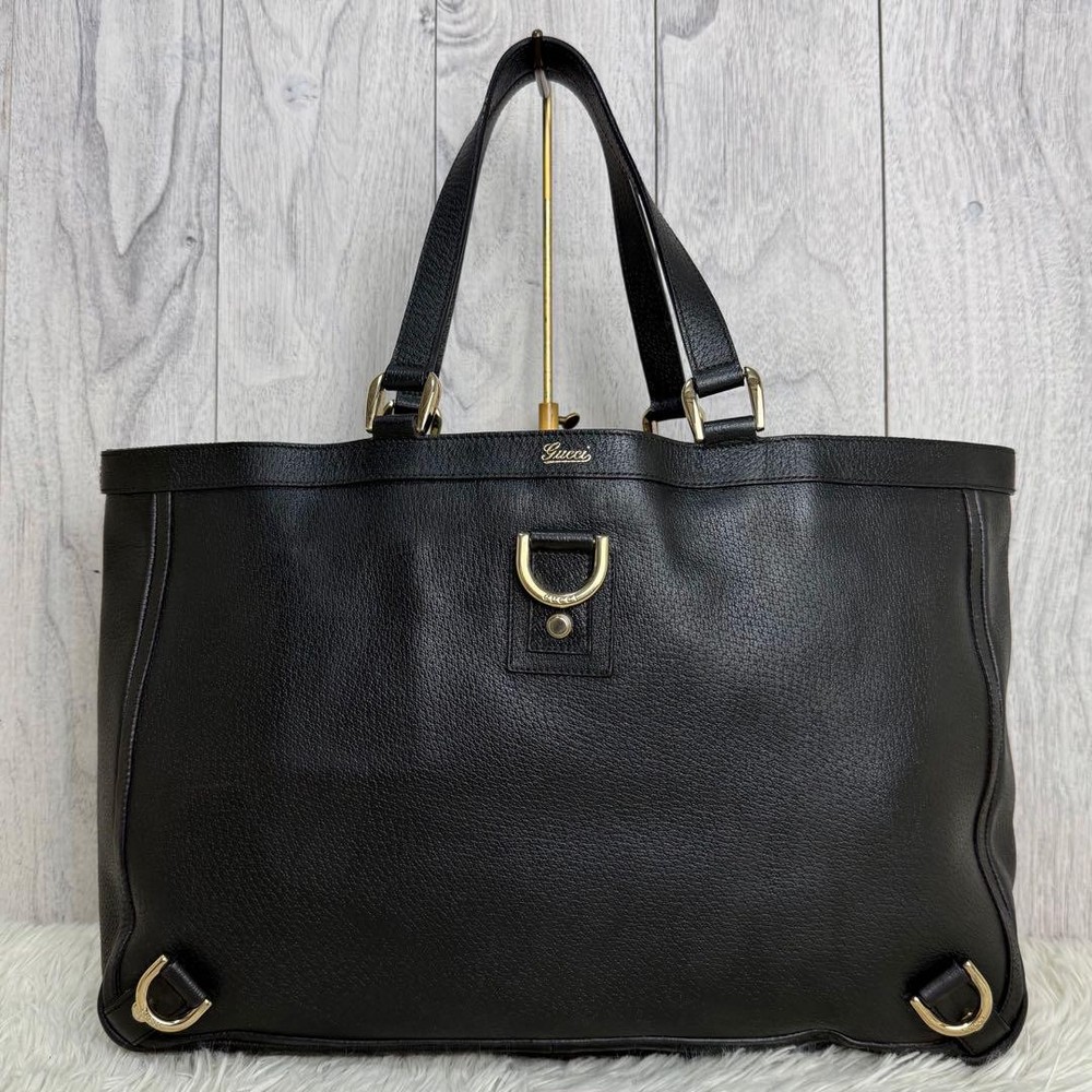 Gucci GG Canvas Leather Shoulder Tote Bag Black Authentic Luxury Handbag