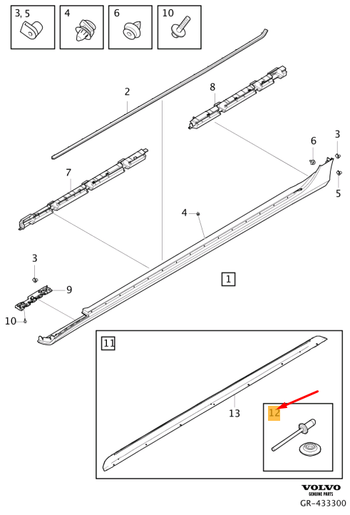 VOLVO V90 Cross Country MK2 Rocker Panel Guard Mounting Kit 31454630 Genuine OEM