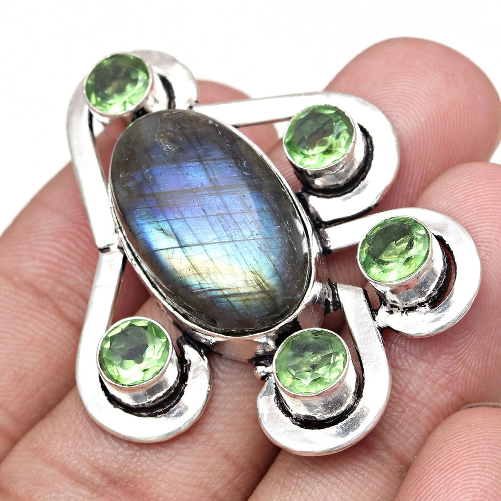 Fossil Coral Citrine Silver Pendant Jewelry for Mother's Day 2 Inch