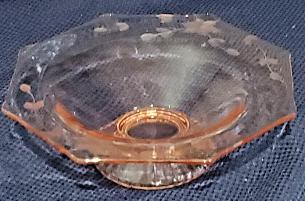 Pink Vintage Depression Glass Footed Compote with Etched Flowers 9.5x3 Inches