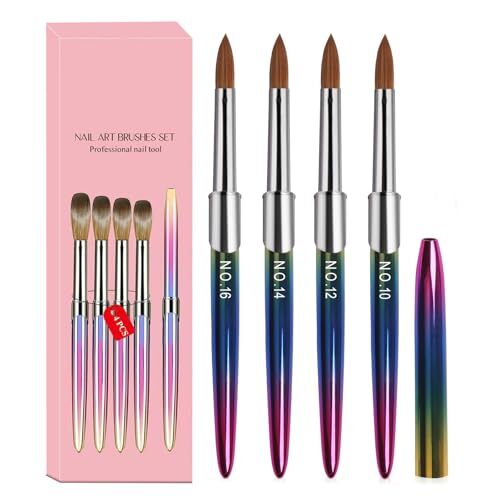 4X Kolinsky Acrylic Brushes for Professional Nail Art and Design